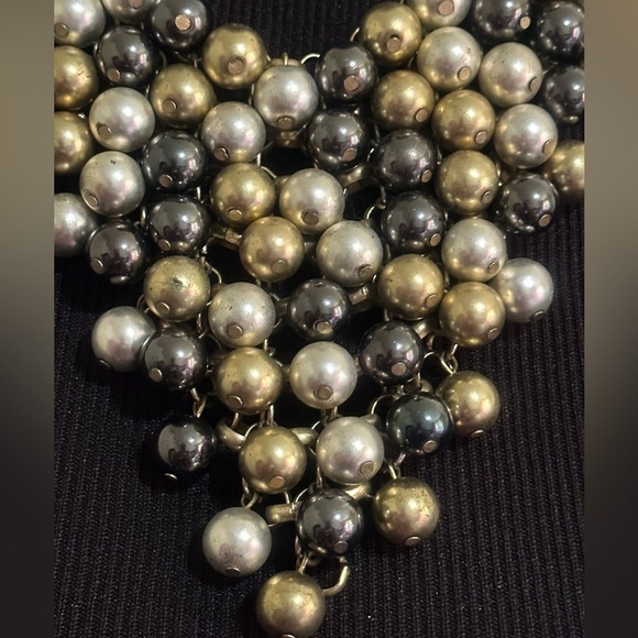 Gold, Silver And Black Bead Triangle Bib Necklace - Picture 3 of 7
